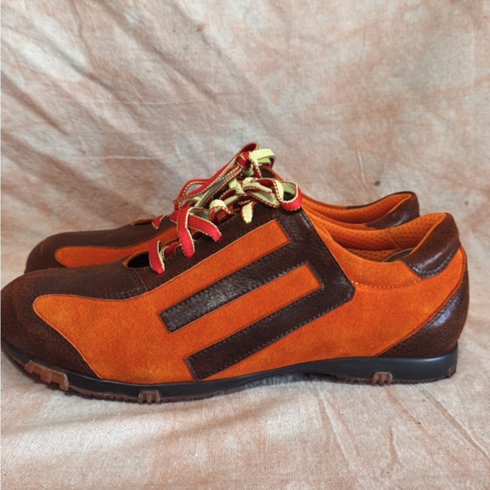 Etro Orange Suede Retro Sneakers — Designer Street Style